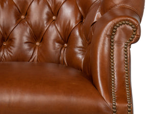 Sarreid Welsh Leather Chair - Vintage Havana Top Grain Luxury, Stylish Comfort With Wood And Castors Brown  40872