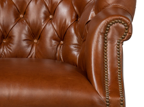 Sarreid Welsh Leather Chair - Vintage Havana Top Grain Luxury, Stylish Comfort With Wood And Castors Brown  40872