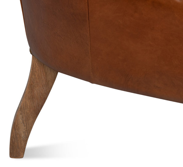 Sarreid Welsh Leather Chair - Vintage Havana Top Grain Luxury, Stylish Comfort With Wood And Castors Brown  40872
