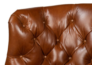 Sarreid Welsh Leather Chair - Vintage Havana Top Grain Luxury, Stylish Comfort With Wood And Castors Brown  40872