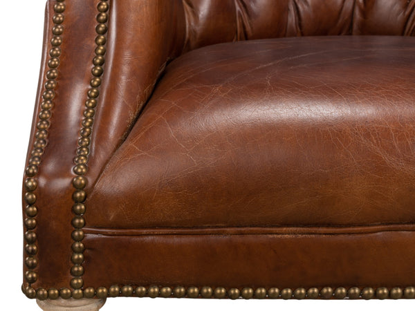 Sarreid Welsh Leather Chair - Vintage Havana Top Grain Luxury, Stylish Comfort With Wood And Castors Brown  40872