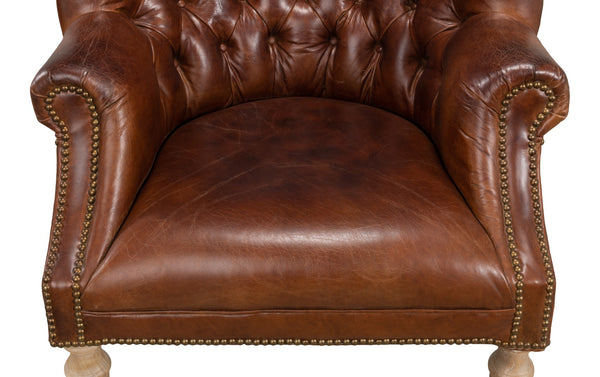 Sarreid Welsh Leather Chair - Vintage Havana Top Grain Luxury, Stylish Comfort With Wood And Castors Brown  40872