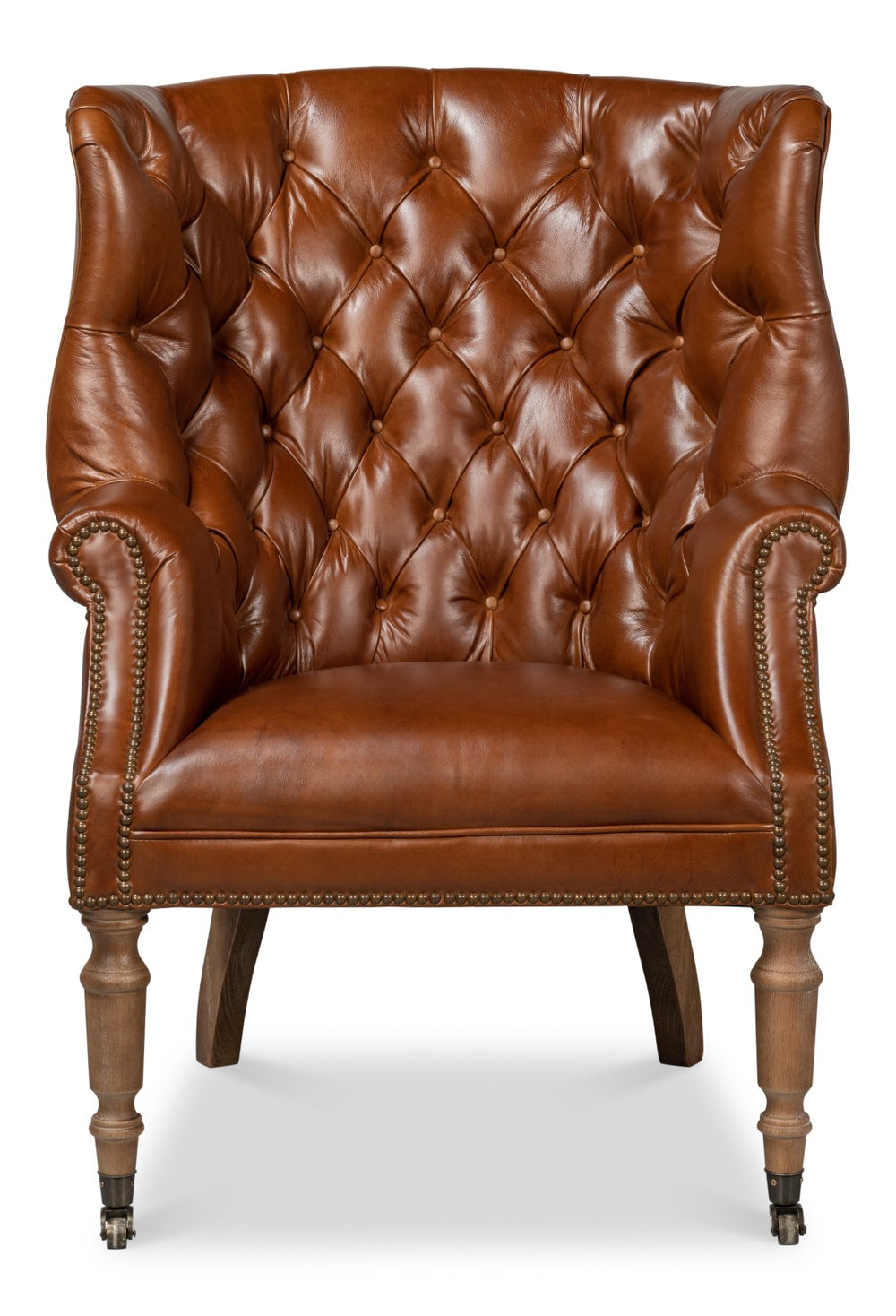 Sarreid Welsh Leather Chair - Vintage Havana Top Grain Luxury, Stylish Comfort With Wood And Castors Brown  40872