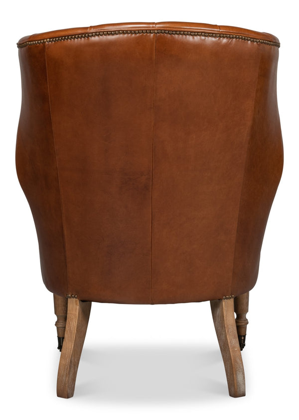Sarreid Welsh Leather Chair - Vintage Havana Top Grain Luxury, Stylish Comfort With Wood And Castors Brown  40872