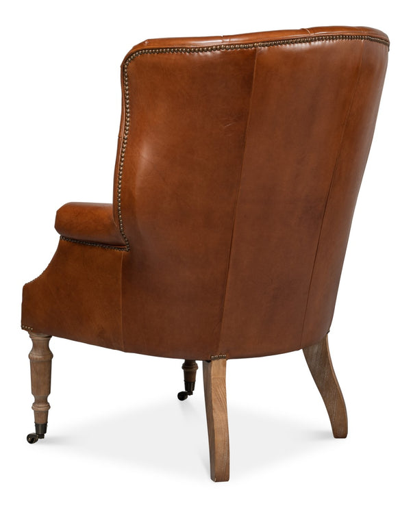 Sarreid Welsh Leather Chair - Vintage Havana Top Grain Luxury, Stylish Comfort With Wood And Castors Brown  40872