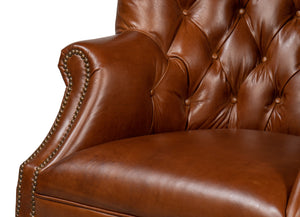 Sarreid Welsh Leather Chair - Vintage Havana Top Grain Luxury, Stylish Comfort With Wood And Castors Brown  40872