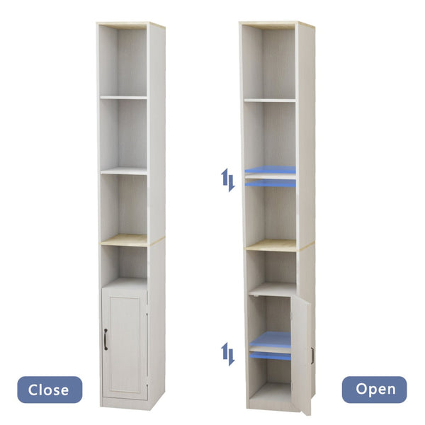 English Elm 72" Slim Six-tier Freestanding Cabinet Antique White Finish for Bathroom or Hallway W282P412294