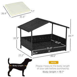 English Elm Pawhut Rattan Canopy Pet Bed Outdoor Wicker Frame with Cushion for Small Dogs W2225P173752