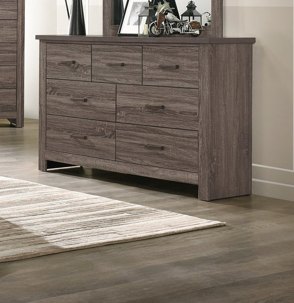 English Elm Natural Retro-Modern Wooden Dresser with Tapered Legs, Weathered Grey-Brown Finish & Black Grooves Natural 62 L x 21 W x 5 H B011P193966