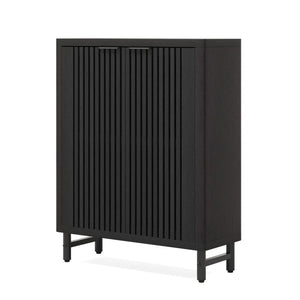 English Elm Storage Shoe Cabinet with Louvered Doors Six Adjustable Shelves and Slim Metal Legs T3971P464789