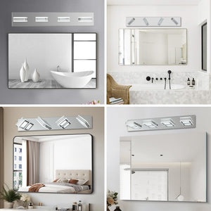 English Elm 26" Modern 4-Light LED Vanity Light with Square Acrylic Shades, Moisture-Resistant Metal Frame for Bathroom Mirror Chrome W2312P374879