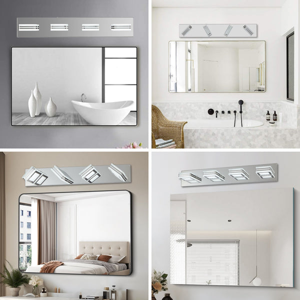 English Elm 26" Modern 4-Light LED Vanity Light with Square Acrylic Shades, Moisture-Resistant Metal Frame for Bathroom Mirror Chrome W2312P374879