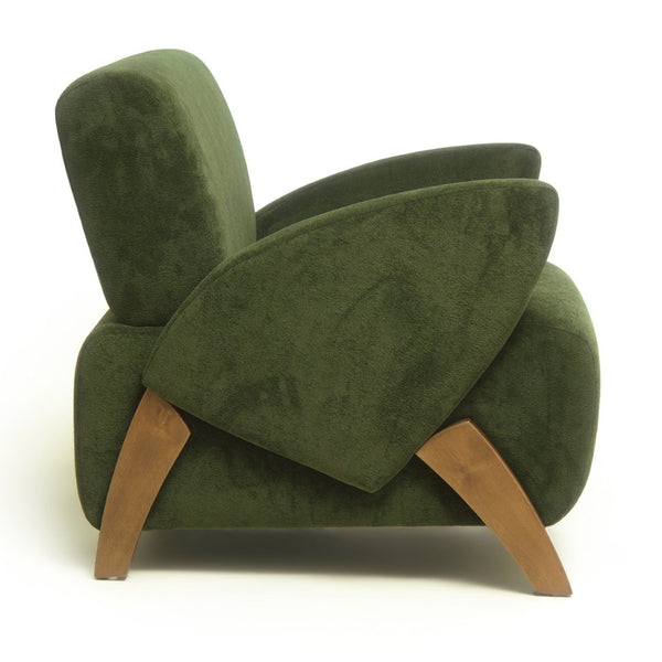 English Elm Lounge Accent Chair Velvet Upholstered Seat with Birch Legs for Compact Living Spaces Dark Green W2901P463303