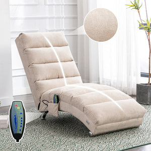 English Elm Linen Ergonomic Massage Chaise Lounge 140° Recline with Remote, 5 Modes, Heavy-Duty Frame, Beige W39539619