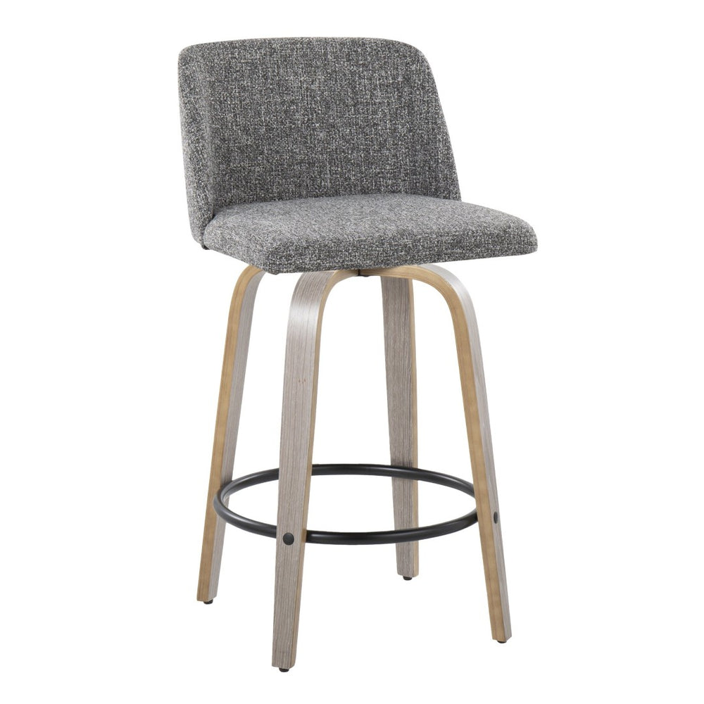 English Elm Toriano 26" Swivel Counter Stool Set Of 2 In Light Grey Wood & Grey Noise Fabric For Modern Spaces B202S00412-GIGA