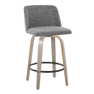 English Elm Toriano 26" Swivel Counter Stool Set Of 2 In Light Grey Wood & Grey Noise Fabric For Modern Spaces B202S00412-GIGA