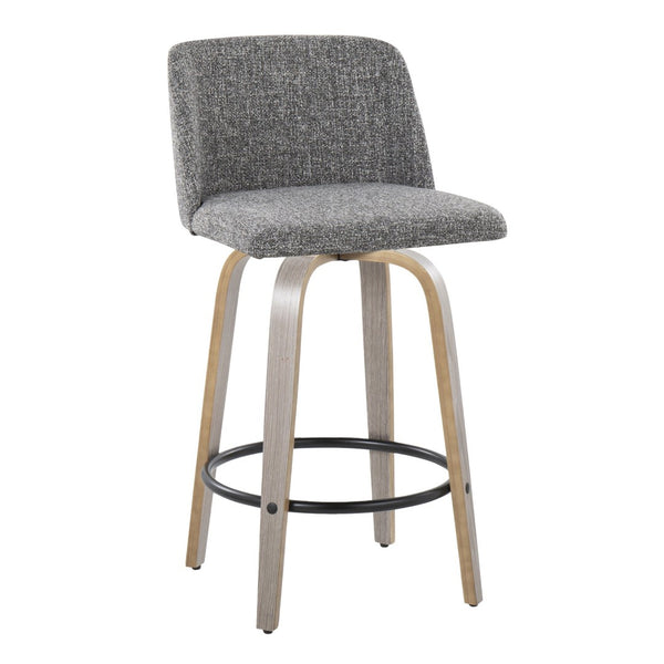 English Elm Toriano 26" Swivel Counter Stool Set Of 2 In Light Grey Wood & Grey Noise Fabric For Modern Spaces B202S00412-GIGA