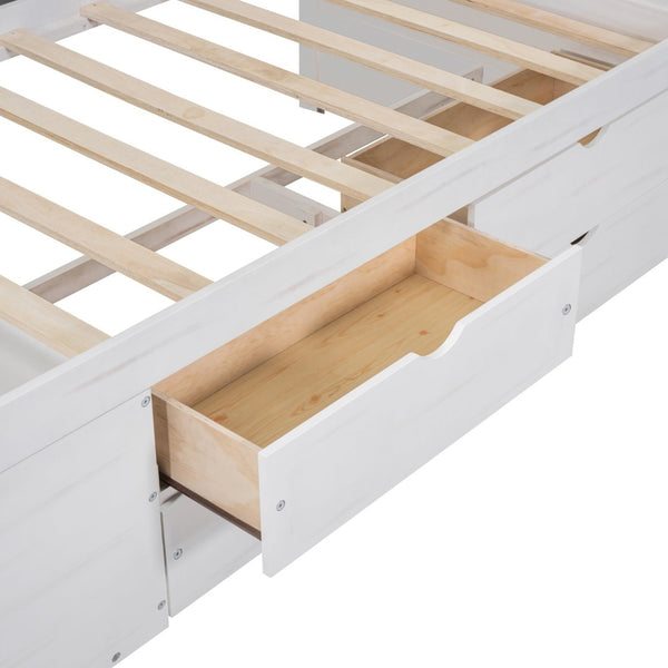 English Elm Twin Daybed with Two Pull Out Drawers and Open Shelves for Small Bedroom Storage White LP102022AAK