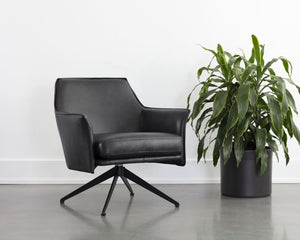 Sunpan Crosby Swivel Lounge Chair - Luxurious Italian Leather, Stylish Black Steel Legs, Modern Comfort Design Alpine Black Leather