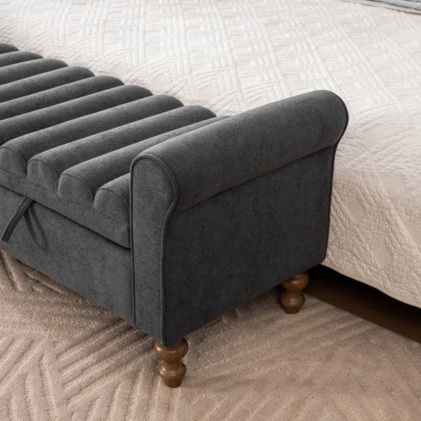 English Elm 65.55" Wide Upholstered Storage Bench Daybed with Lift Top and Rubberwood Legs W3098P397306