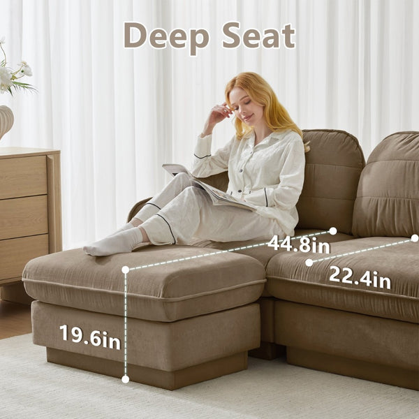 English Elm Chenille Cloud Modular Loveseat with Deep Foam Cushions Quilted Back and Ottoman Light Coffee W714S01757