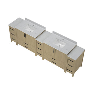 English Elm 108"w×22"d×34"h Freestanding Double Sink Vanity with White Countertop Soft Close T3785S00009
