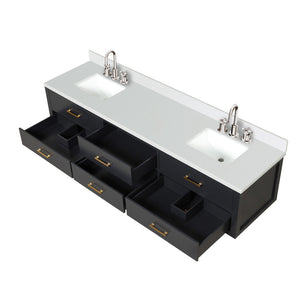 English Elm Black Double Bath Vanity With Cultured Marble Top & Chrome Faucet Set - Elegant Design & Ample Storage B2731P258140
