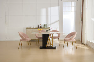 English Elm 061-Set Of 1 Pink Velvet Dining Chair With Curved Backrest & Golden Legs For Modern Spaces W527P255478