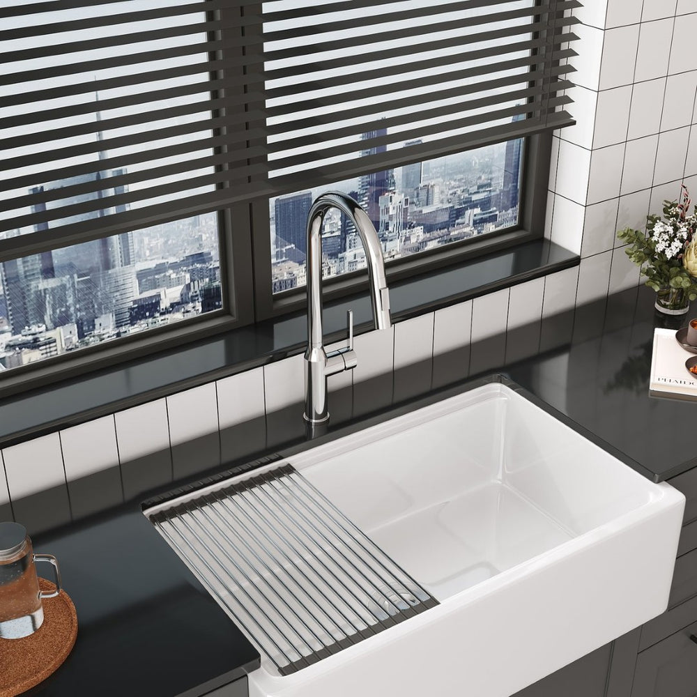English Elm Bothwa Pull Down Kitchen Faucet with Stainless Steel Spout and Ceramic Cartridge Control Brushed Nickel B2724P262919