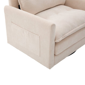 English Elm UNITED Swivel Barrel Chair with Chenille Upholstery, 360° Smooth Rotation, Padded Arm Comfort and Side Pockets for Living Room Relaxation Beige W1568P290083