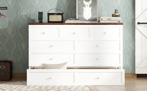 English Elm Murphy Cabinet Queen Bed Solid Pine Frame with Built-in Charging Station for Guest Rooms White+Walnut W504S00193