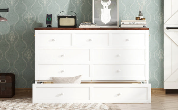 English Elm Murphy Cabinet Queen Bed Solid Pine Frame with Built-in Charging Station for Guest Rooms White+Walnut W504S00193