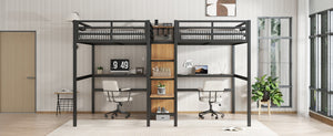 English Elm Twin Over Twin Metal Loft Bed With Double Desk, Wardrobe & Outlets For Ultimate Space Efficiency W1580S00115-GIGA