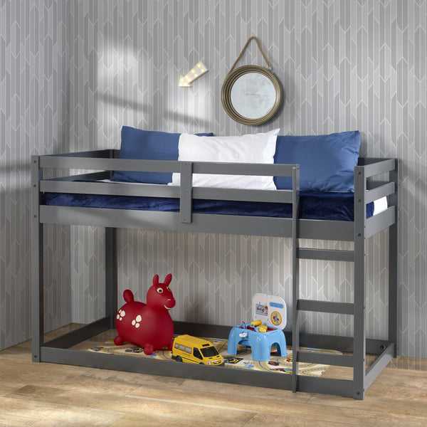 English Elm Grey Twin Loft Bed with Built-In Ladder & Guardrail, Solid Pine 13-Slat Support for Comfort and Space-Saving Safety B062P189210