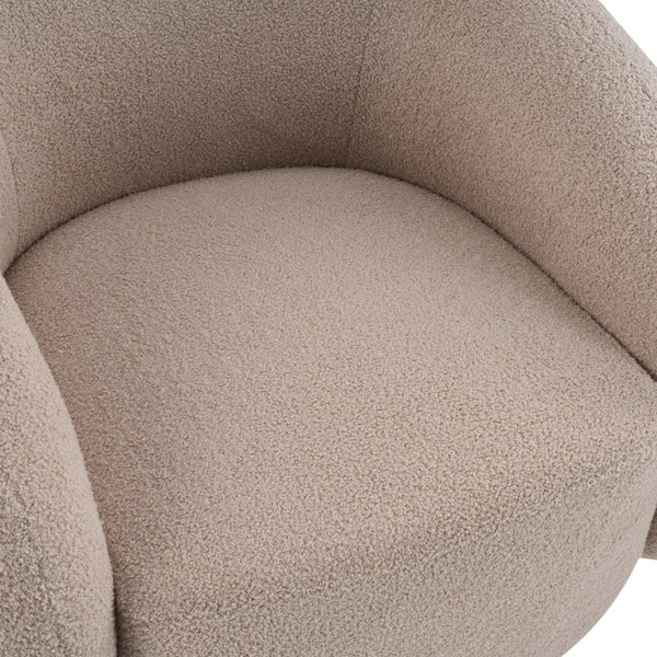 English Elm Wooden Bentwood Base Bouclé Barrel Swivel Chair for Living Room Reading Nook N776P359106B