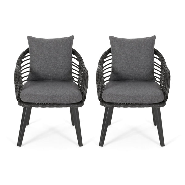 English Elm Christopher Knight Home® - TATIANA Grey Dining Chairs Set of 2 – Aluminum Frame, Woven Polyethylene Rattan, Water‑Resistant Cushions, Lightweight Rust‑Resistant Design 65042.00GRY