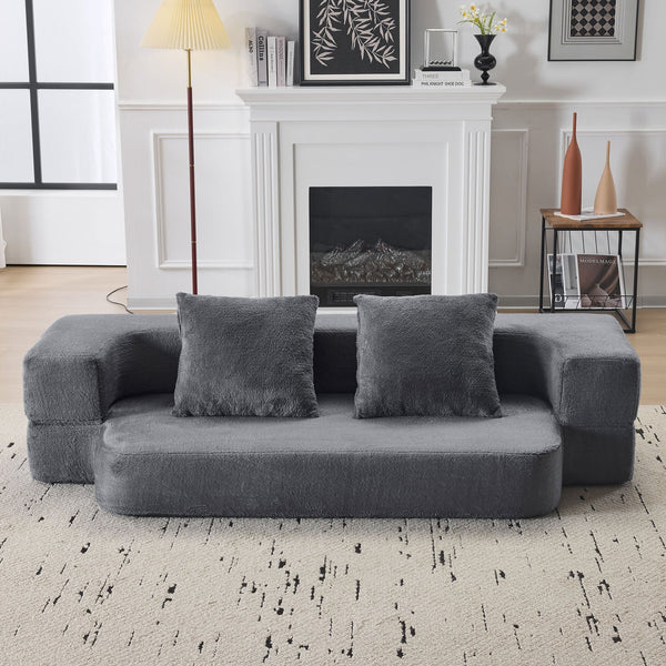 English Elm Ebern Transformable Sectional Sofa With Foam Bed - Versatile Light Grey Chenille Lounger For Small Spaces W1829P280221