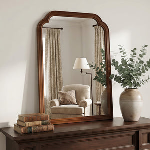 English Elm Black Walnut Solid Wood Framed Wall Mirror Artisan Grain Rounded Corners Bedroom Entryway W2203P455247