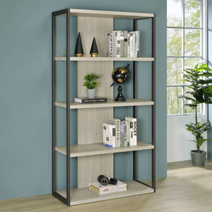 English Elm Loomis White-Washed Grey 4-Shelf Bookshelf 72"H Rustic Modern Open Frame Storage w/ Minimalist Charm B062P344965
