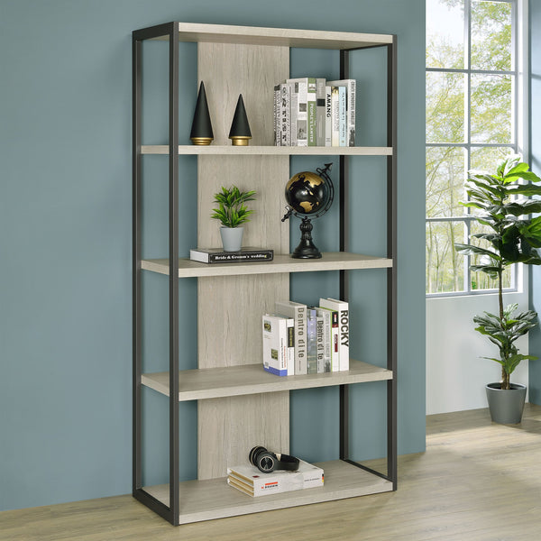 English Elm Loomis White-Washed Grey 4-Shelf Bookshelf 72"H Rustic Modern Open Frame Storage w/ Minimalist Charm B062P344965