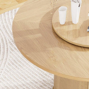 English Elm 55-inch Round Wood Dining Table Seats Six with Turntable Tray and Tiered Storage W1162P357242