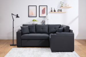 English Elm Duilio Sleeper Sectional with Usb Charging Cupholders Storage Arms Pvc Upholstery B2749S00250
