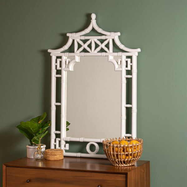 Cooper Classics Shing Glossy White Lacquer Rectangular Wall Mirror Slim Frame for Modern Entryways 40913