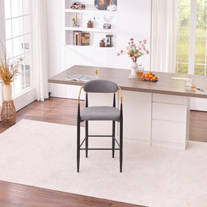 English Elm Modern Upholstered Barstool Set Grey Fabric Gold Armrests Ergonomic Kitchen Counter W5501P462386