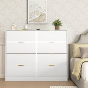 English Elm 8 Drawer Tall Chest Slim Particleboard Build Smooth Gliding Storage for Bedroom Closet White W409S00028