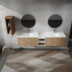English Elm 84" Wall-Mounted Bathroom Vanity With Soft-Close Doors & Resin Sinks - Modern Storage Solution! W999S00230