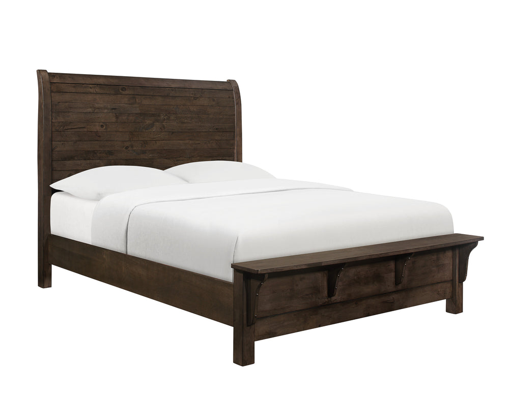 English Elm Wallace & Bay - Brown King Sleigh Bed with Ash Brown Modern Rustic Engineered Wood Finish, Easy-Care, Grand 95.3" Width B2709S00011