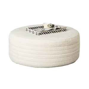 English Elm Transitional Round Cream-Toned Ottoman | Plush Chenille Upholstery & Versatile Style For Any Room B2741P354529-GIGA