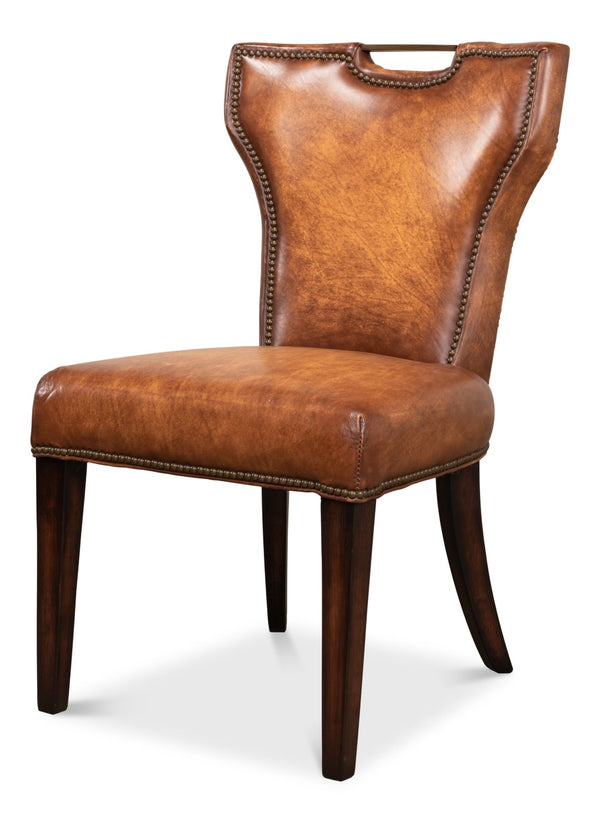 Sarreid Broderick Dining Chair - Luxurious Carter Brown Top Grain Leather With Rubberwood & Iron Frame Brown  40925