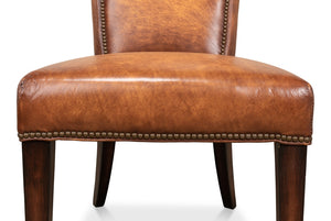 Sarreid Broderick Dining Chair - Luxurious Carter Brown Top Grain Leather With Rubberwood & Iron Frame Brown  40925